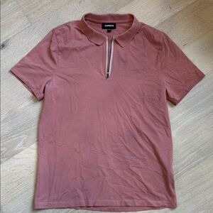 Express Men’s Short Sleeve Zip Polo Shirt - Rust